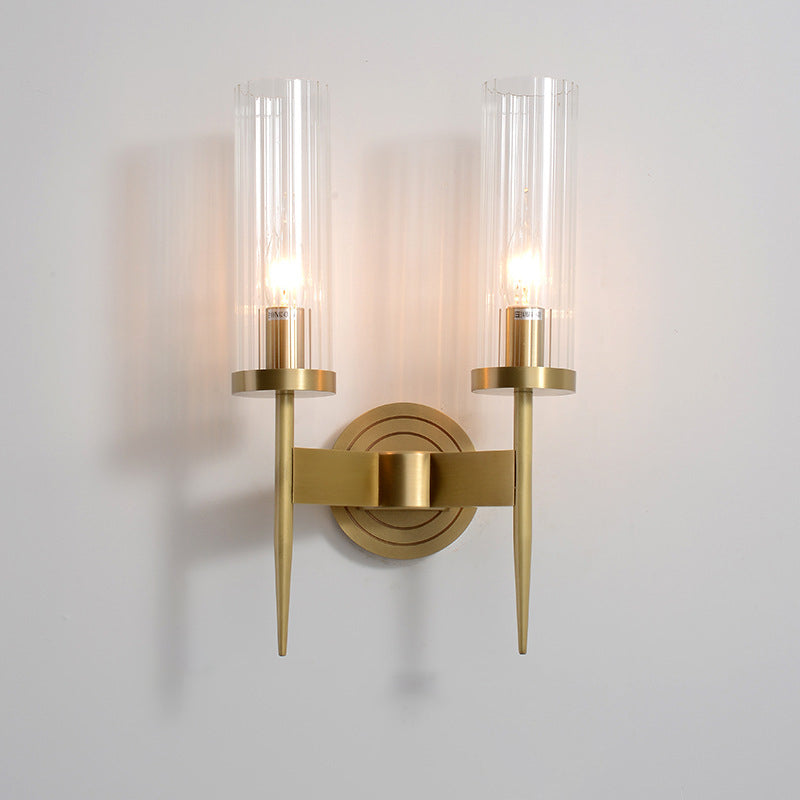 Moderner minimalistischer Kupfer-Glaszylinder 1/2 - Licht Wandleuchte für Wohnzimmer 