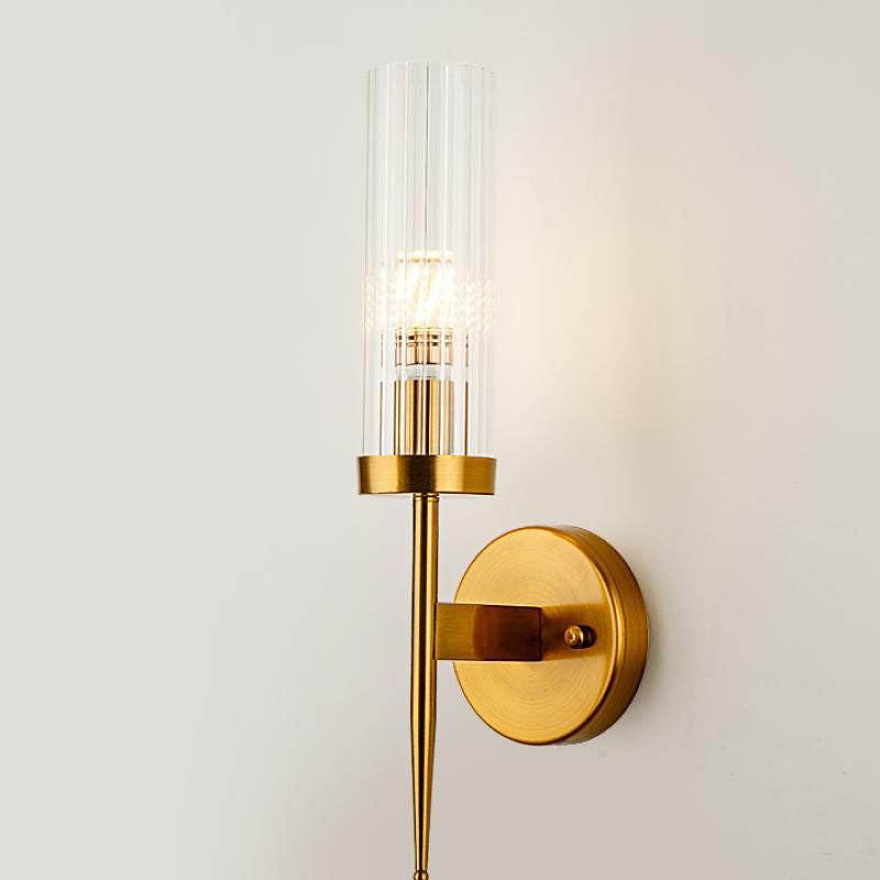 Moderner minimalistischer Kupfer-Glaszylinder 1/2 - Licht Wandleuchte für Wohnzimmer 