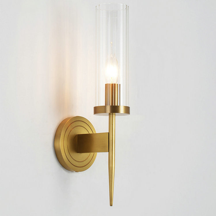 Moderner minimalistischer Kupfer-Glaszylinder 1/2 - Licht Wandleuchte für Wohnzimmer 
