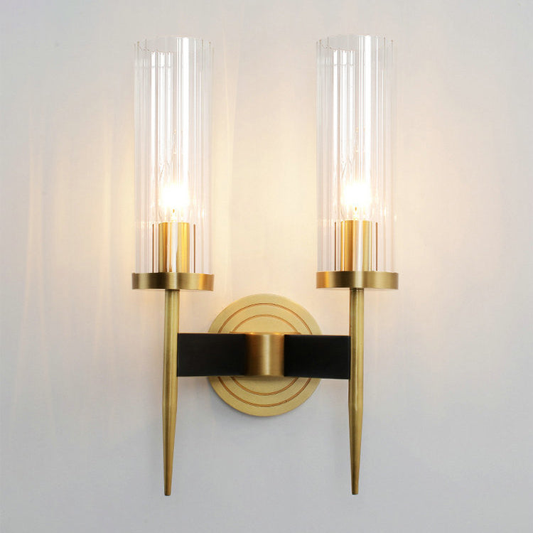 Moderner minimalistischer Kupfer-Glaszylinder 1/2 - Licht Wandleuchte für Wohnzimmer 