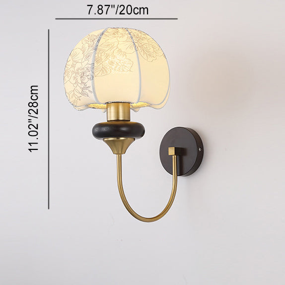 Traditional Chinese Mushroom Shape Pattern Fabric Lampshade Hardware 1 - Light Wall Sconce Lamp For Living Room