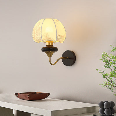 Traditional Chinese Mushroom Shape Pattern Fabric Lampshade Hardware 1 - Light Wall Sconce Lamp For Living Room