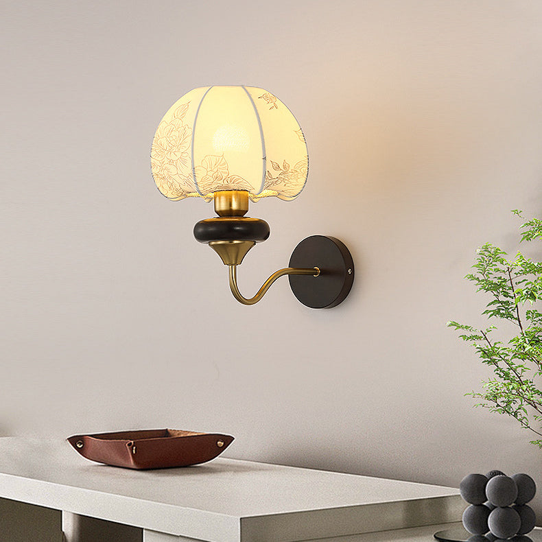 Traditional Chinese Mushroom Shape Pattern Fabric Lampshade Hardware 1 - Light Wall Sconce Lamp For Living Room