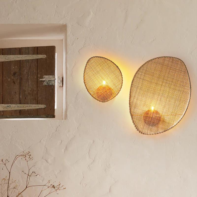 Applique murale contemporaine en rotin en forme de feuille Boho 1 - lampe murale pour salon 