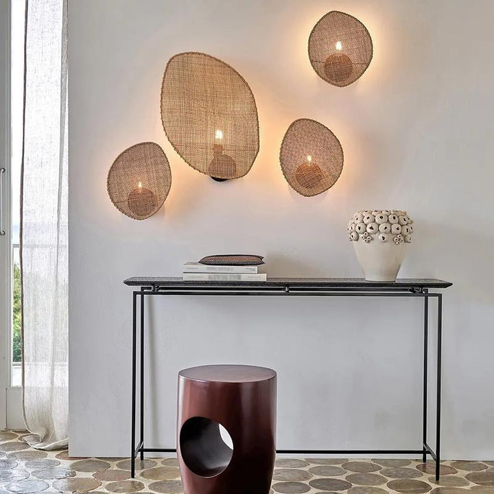 Applique murale contemporaine en rotin en forme de feuille Boho 1 - lampe murale pour salon 