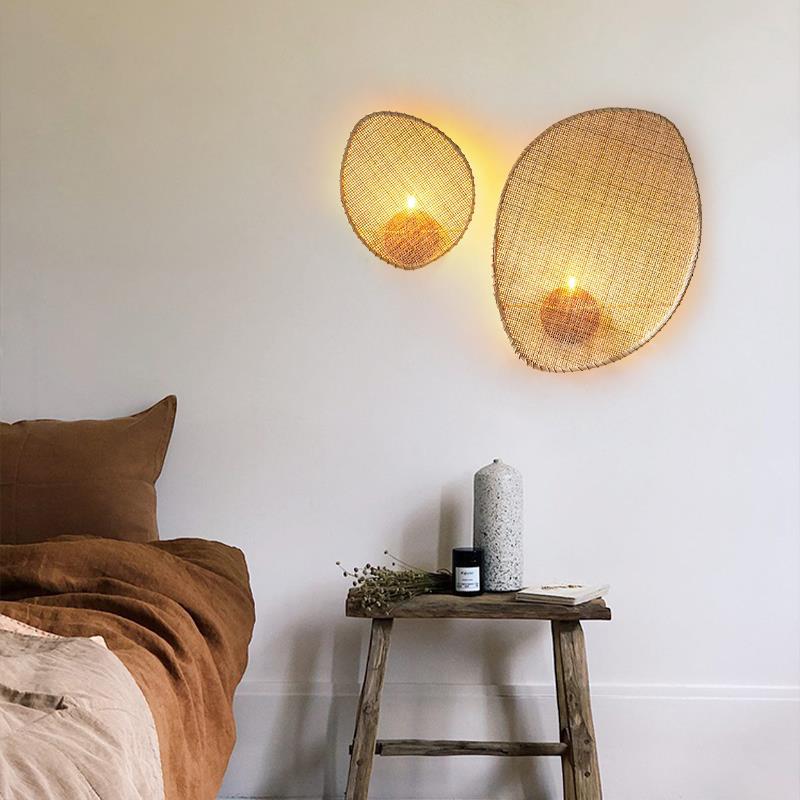 Applique murale contemporaine en rotin en forme de feuille Boho 1 - lampe murale pour salon 