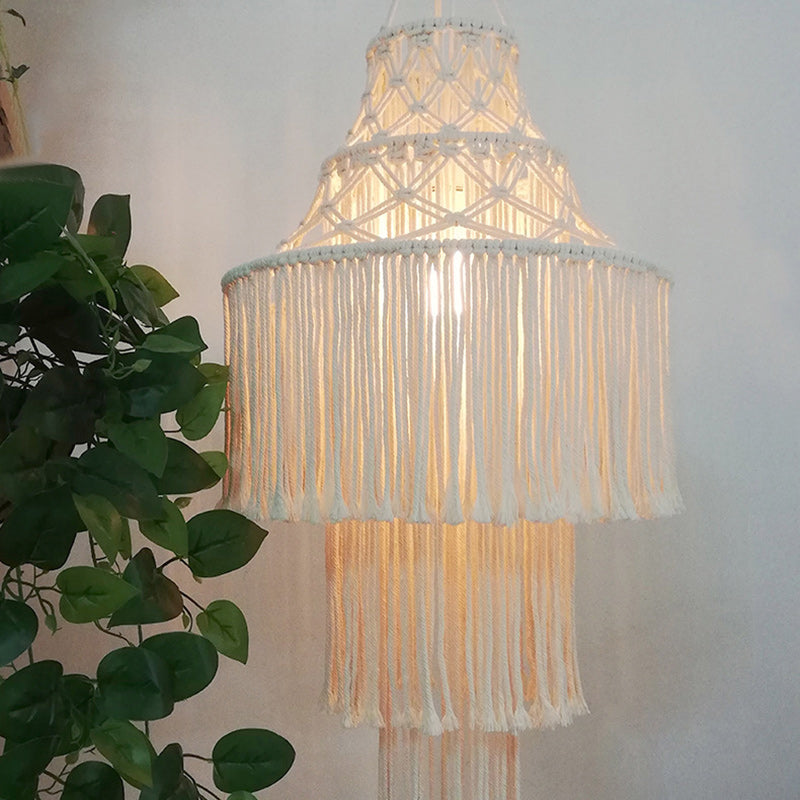 Contemporary Boho Fabric Tassel Braided Rope 1 - Light Chandelier For Dining Room
