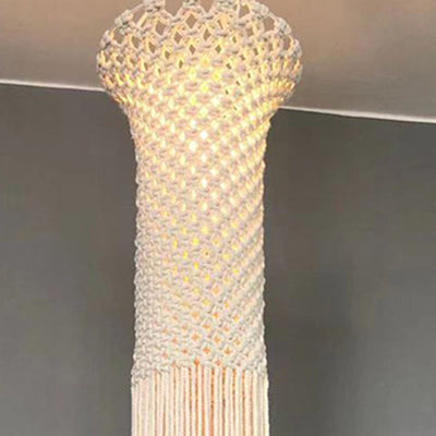 Contemporary Boho Fabric Long Strip Tassel Braided Rope 1 - Light Chandelier For Hallways