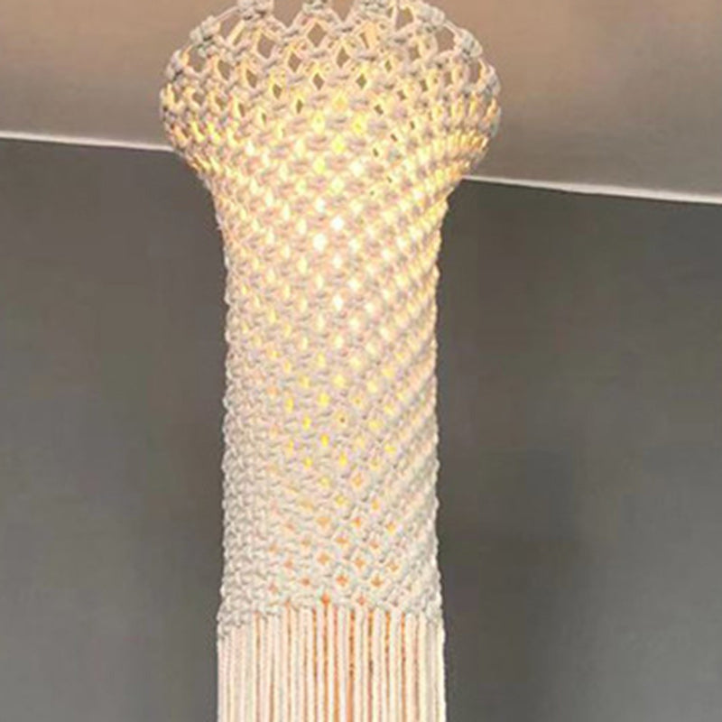 Contemporary Boho Fabric Long Strip Tassel Braided Rope 1 - Light Chandelier For Hallways