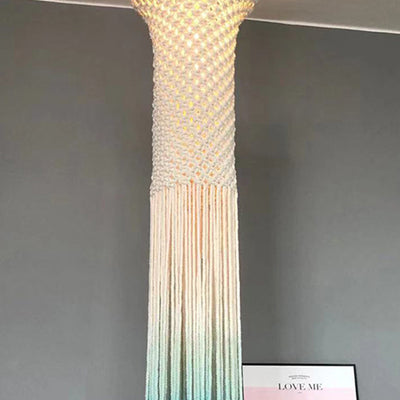 Contemporary Boho Fabric Long Strip Tassel Braided Rope 1 - Light Chandelier For Hallways
