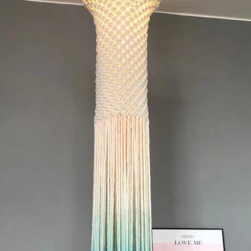 Contemporary Boho Fabric Long Strip Tassel Braided Rope 1 - Light Chandelier For Hallways