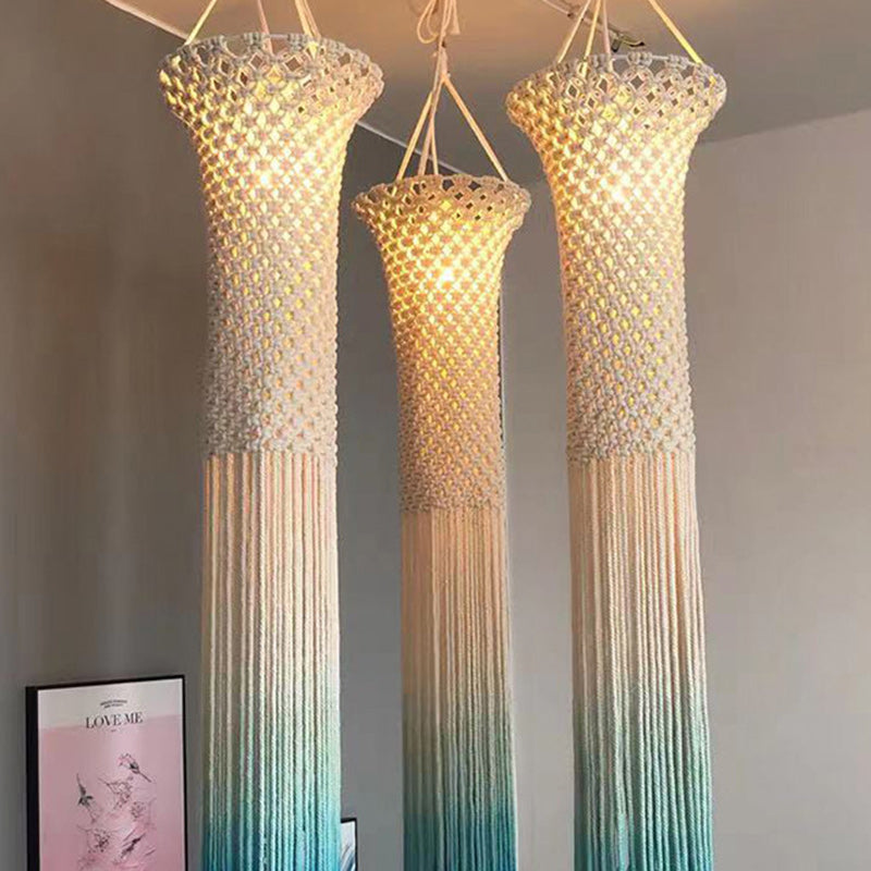 Contemporary Boho Fabric Long Strip Tassel Braided Rope 1 - Light Chandelier For Hallways