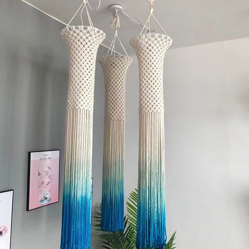 Contemporary Boho Fabric Long Strip Tassel Braided Rope 1 - Light Chandelier For Hallways