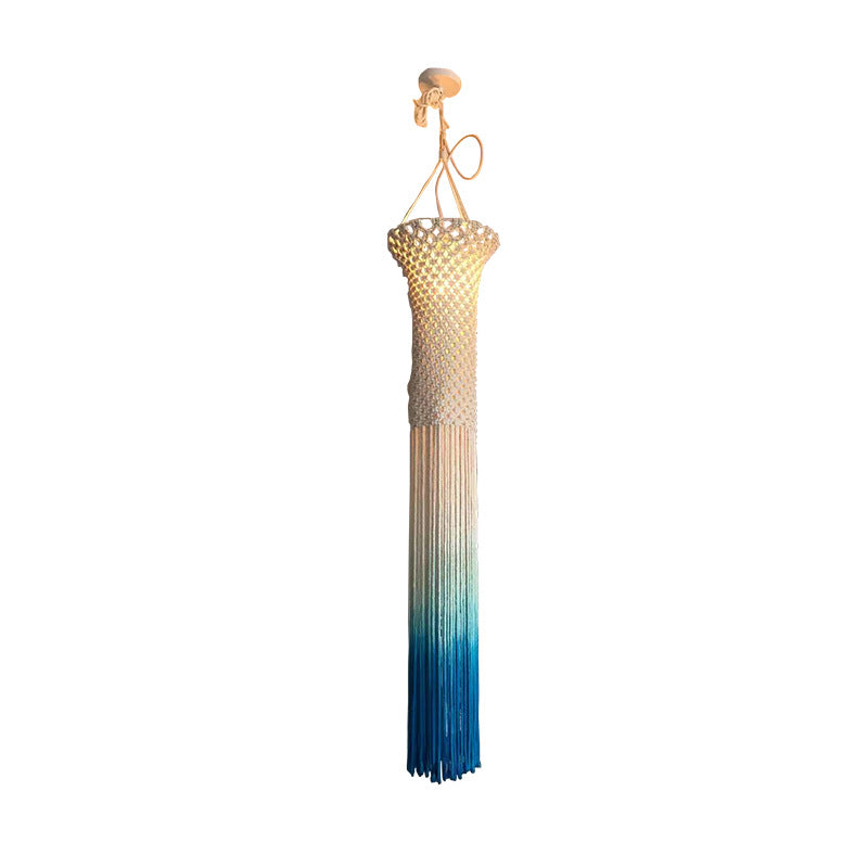 Contemporary Boho Fabric Long Strip Tassel Braided Rope 1 - Light Chandelier For Hallways
