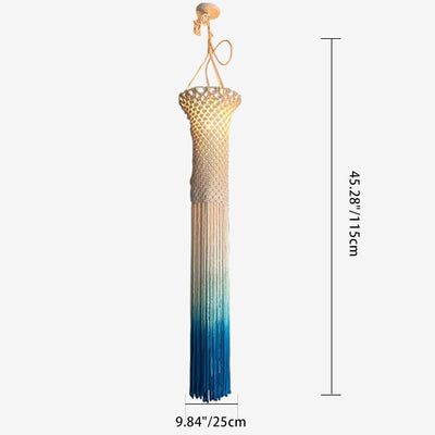 Contemporary Boho Fabric Long Strip Tassel Braided Rope 1 - Light Chandelier For Hallways
