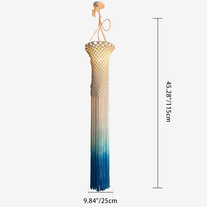 Contemporary Boho Fabric Long Strip Tassel Braided Rope 1 - Light Chandelier For Hallways