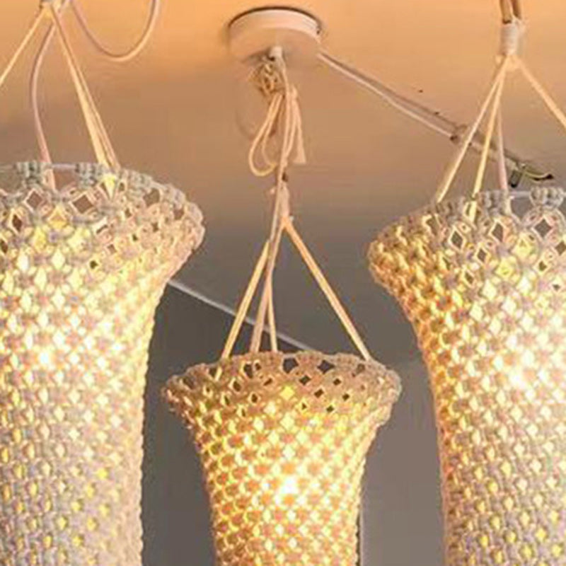 Contemporary Boho Fabric Long Strip Tassel Braided Rope 1 - Light Chandelier For Hallways