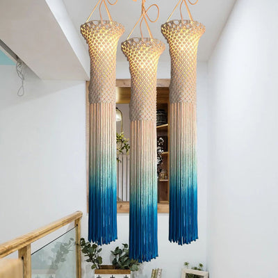 Contemporary Boho Fabric Long Strip Tassel Braided Rope 1 - Light Chandelier For Hallways