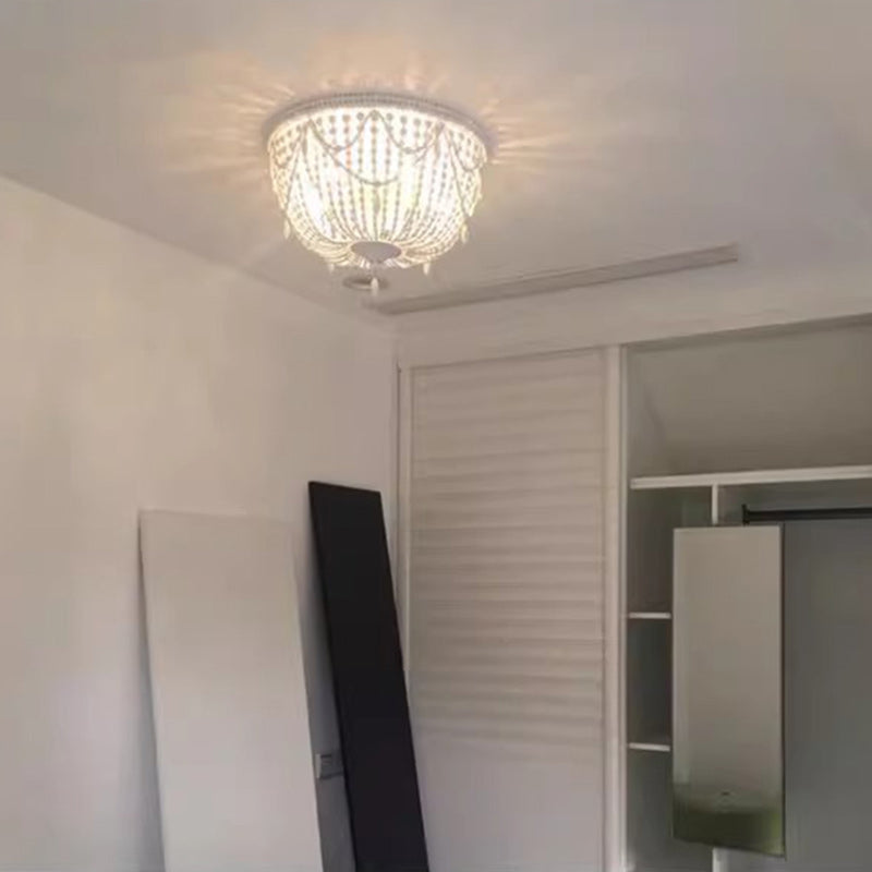 Zeitgenössische Boho Halbkreis Holzperlen Eisen 3/5/6 - Licht Unterputz Deckenleuchte für Schlafzimmer 