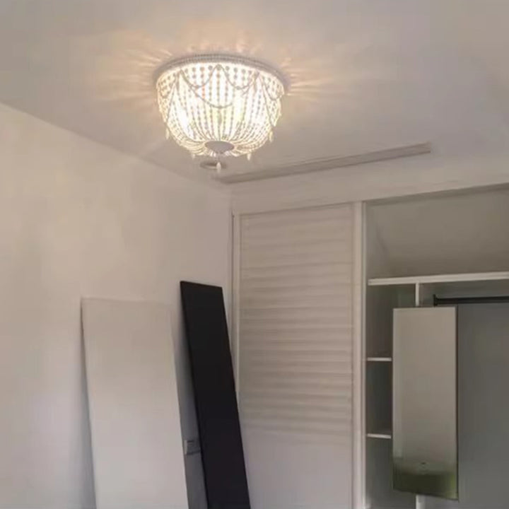 Zeitgenössische Boho Halbkreis Holzperlen Eisen 3/5/6 - Licht Unterputz Deckenleuchte für Schlafzimmer 