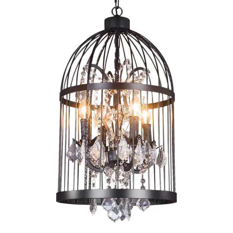 Zeitgenössischer kreativer Vogelkäfig-Kristall aus Eisen 4/8/12 - Kronleuchter für Esszimmer 