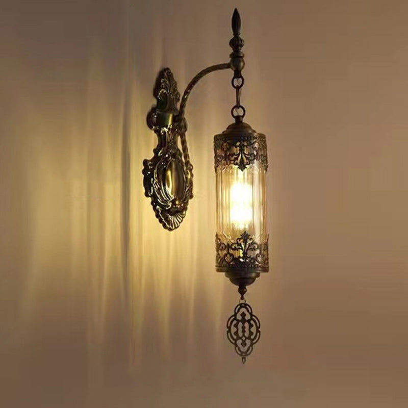 Applique murale traditionnelle vintage en fer forgé avec verre à 1 lumière pour salle à manger 
