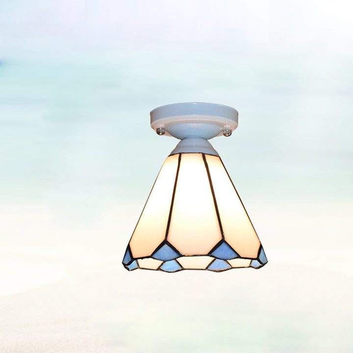 Traditional Tiffany Hardware Glass 1 - Light Semi-Flush Mount Ceiling Light For Hallways