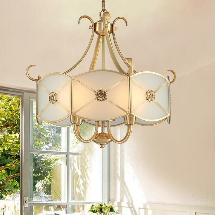Lustre en verre cuivre rétro contemporain 4 lumières pour salon 