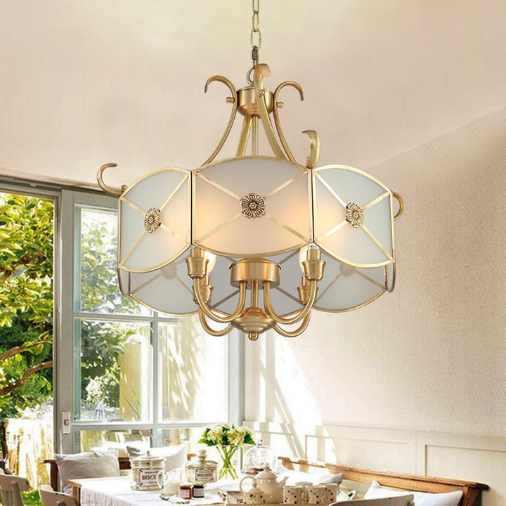 Lustre en verre cuivre rétro contemporain 4 lumières pour salon 
