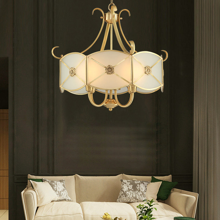 Lustre en verre cuivre rétro contemporain 4 lumières pour salon 