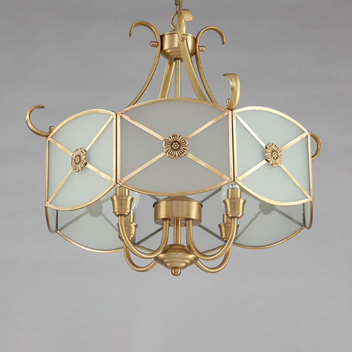 Lustre en verre cuivre rétro contemporain 4 lumières pour salon 