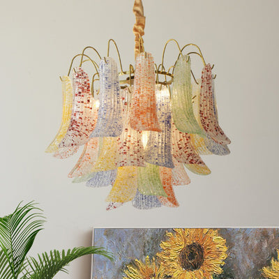 Traditional French Iron Glass Petal Shape 5/6 - Light Chandelier For Living Room