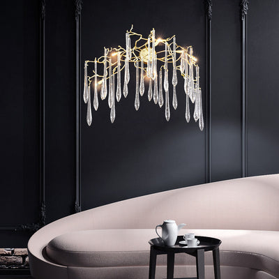 Moderne Art Deco Zweig Kristall Aluminium 5 - Licht Wandleuchte Lampe für Wohnzimmer 