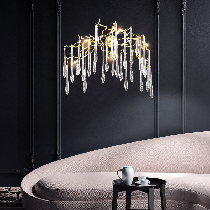 Moderne Art Deco Zweig Kristall Aluminium 5 - Licht Wandleuchte Lampe für Wohnzimmer 