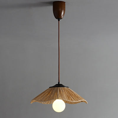 Traditional Chinese Umbrella Shape Grass Weaving Shade 1 - Light Pendant Light For Dining Room