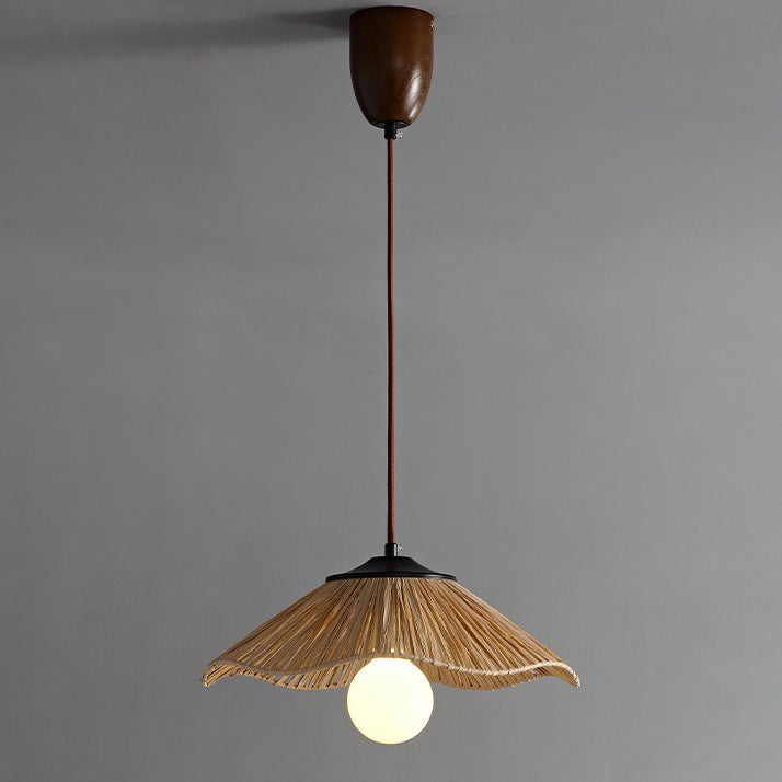 Traditional Chinese Umbrella Shape Grass Weaving Shade 1 - Light Pendant Light For Dining Room