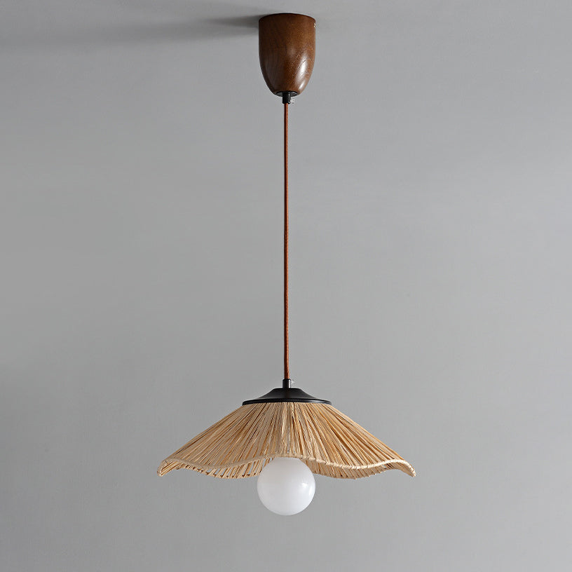 Abat-jour en forme de parapluie chinois traditionnel en herbe tressée 1 - Suspension lumineuse pour salle à manger 