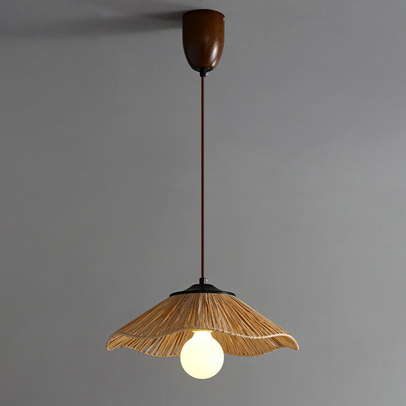 Traditional Chinese Umbrella Shape Grass Weaving Shade 1 - Light Pendant Light For Dining Room