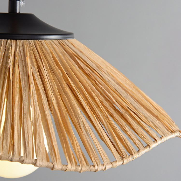 Traditional Chinese Umbrella Shape Grass Weaving Shade 1 - Light Pendant Light For Dining Room