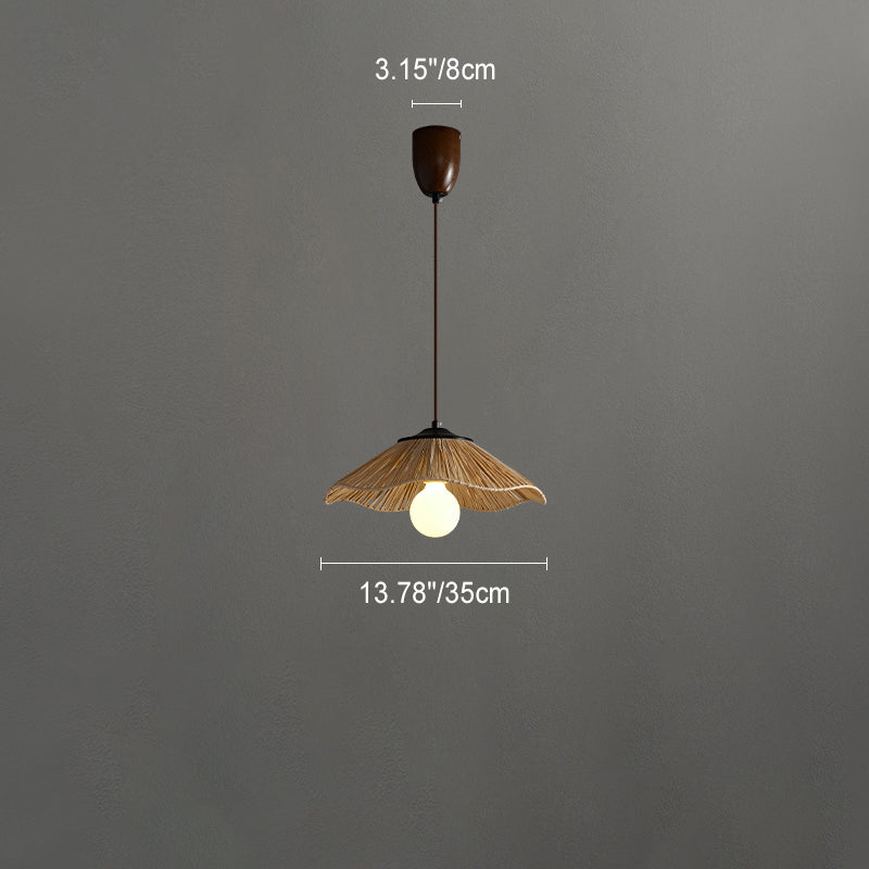 Traditional Chinese Umbrella Shape Grass Weaving Shade 1 - Light Pendant Light For Dining Room