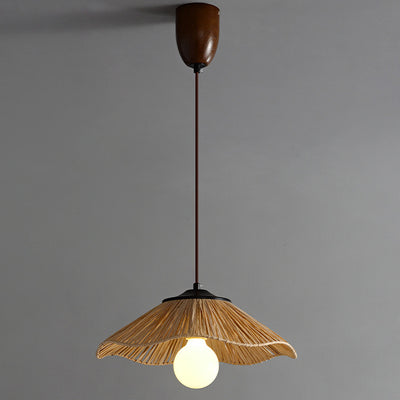 Traditional Chinese Umbrella Shape Grass Weaving Shade 1 - Light Pendant Light For Dining Room