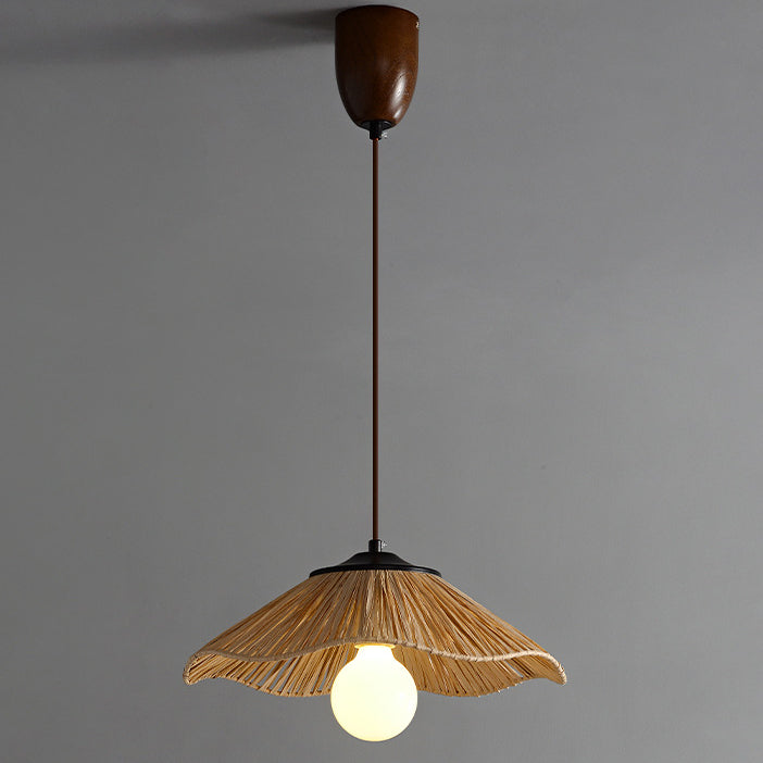 Traditional Chinese Umbrella Shape Grass Weaving Shade 1 - Light Pendant Light For Dining Room