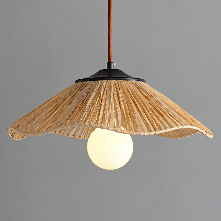 Traditional Chinese Umbrella Shape Grass Weaving Shade 1 - Light Pendant Light For Dining Room