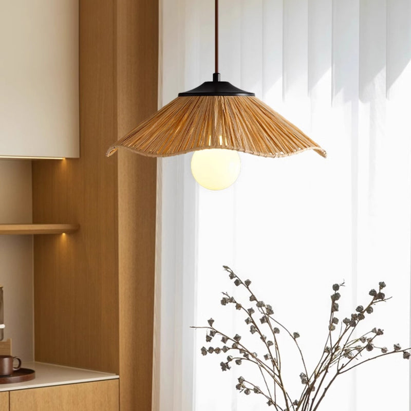 Traditional Chinese Umbrella Shape Grass Weaving Shade 1 - Light Pendant Light For Dining Room