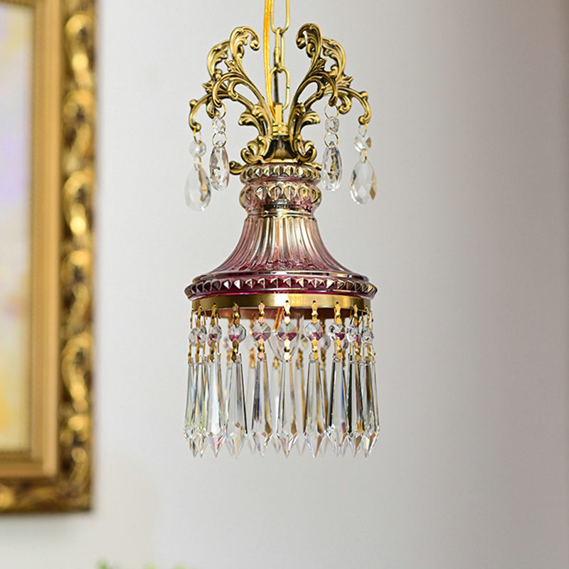 Luz colgante tradicional francesa de cobre y cristal de 1 luz para sala de estar 
