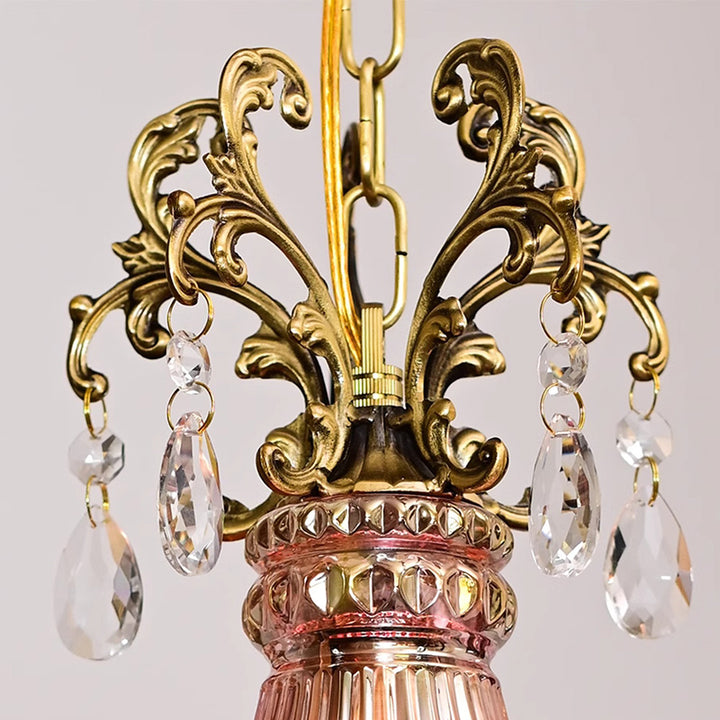 Luz colgante tradicional francesa de cobre y cristal de 1 luz para sala de estar 