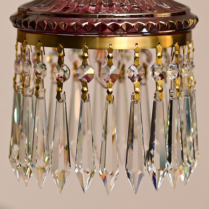 Luz colgante tradicional francesa de cobre y cristal de 1 luz para sala de estar 