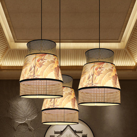 Traditionelle chinesische Rattan Stoff Malerei 1 - Licht Pendelleuchte für Esszimmer 