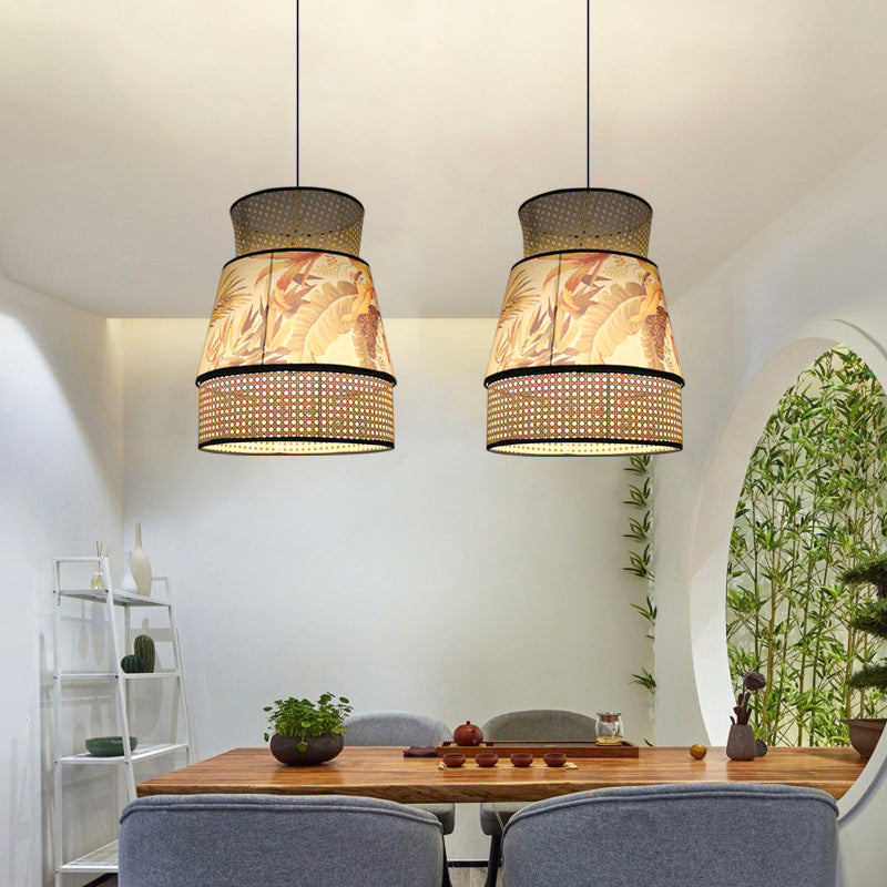 Traditionelle chinesische Rattan Stoff Malerei 1 - Licht Pendelleuchte für Esszimmer 