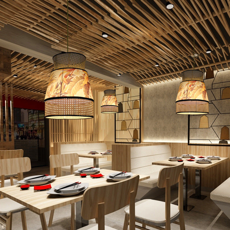 Traditionelle chinesische Rattan Stoff Malerei 1 - Licht Pendelleuchte für Esszimmer 